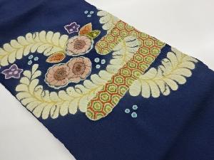 作家物　縮緬地辻ヶ花にヱ霞・亀甲模様名古屋帯